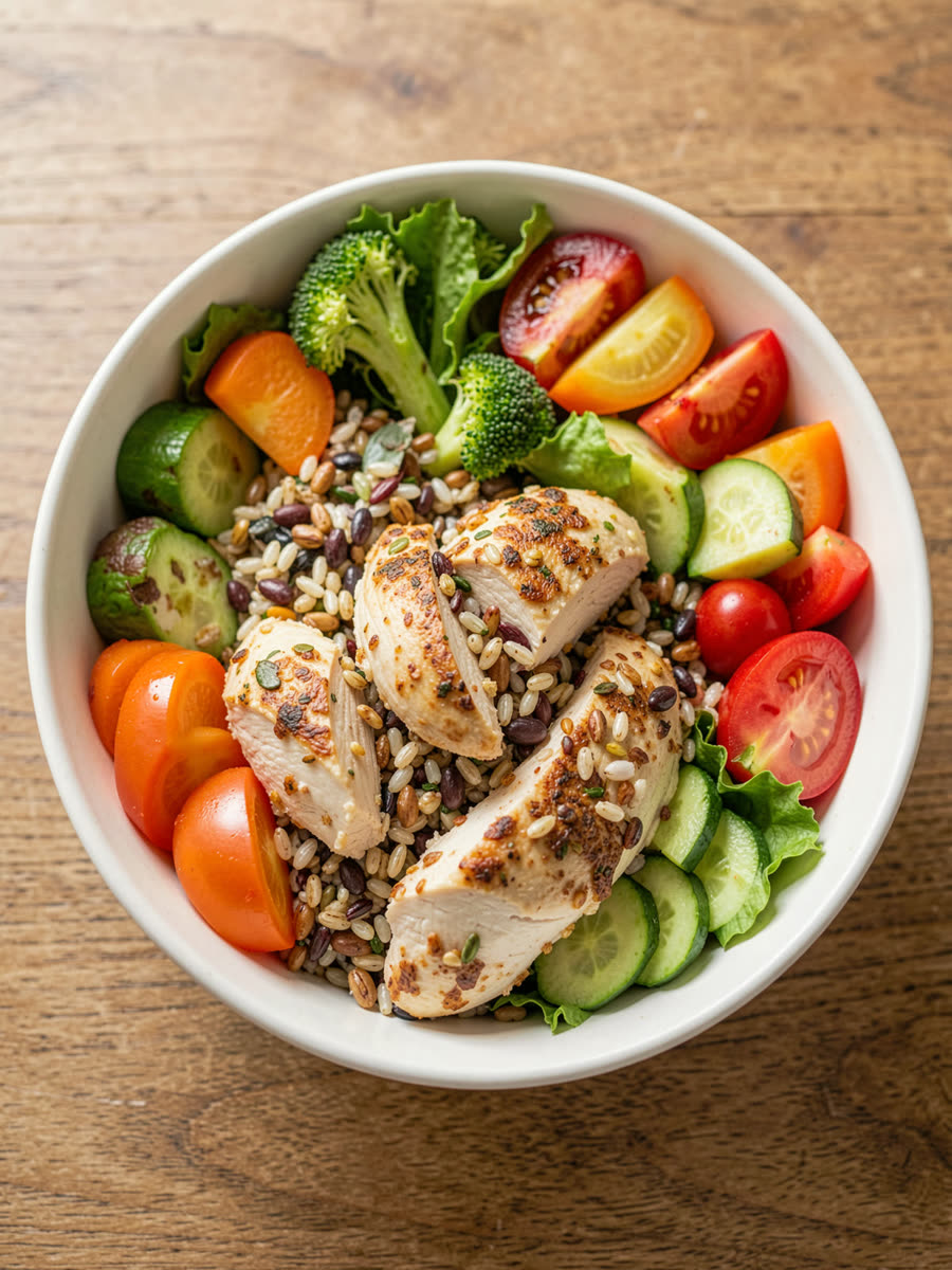 Bowl fitness de frango e grãos