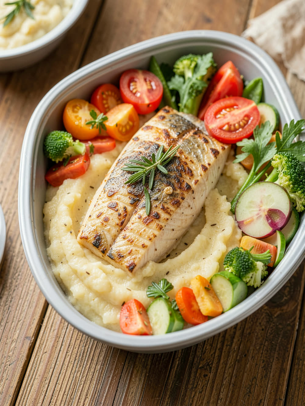 Filé de Peixe Assado com Purê de Mandioquinha